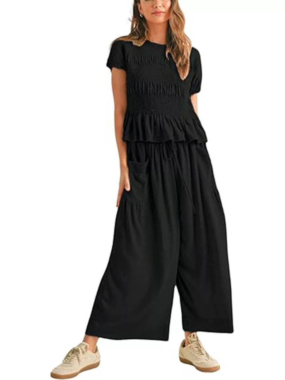 Smocked Peplum Top Wide-leg Pants Set (11)
