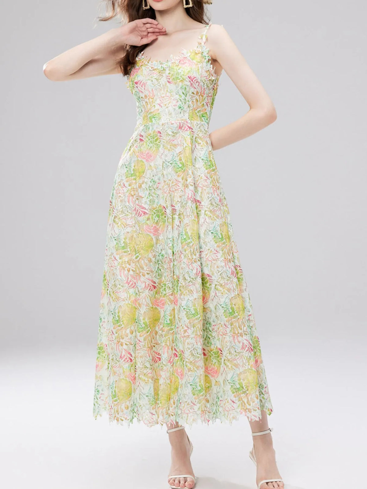 Floral Lace Sleeveless V-neck Midi Dress (16)