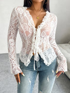 Tie Front Long Sleeve Lace Top (11)