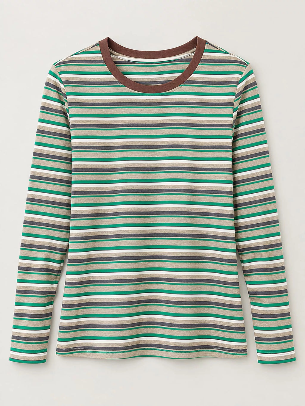 Full Size Long Sleeve Striped Crew Neck Casual T-shirt Plus (10)