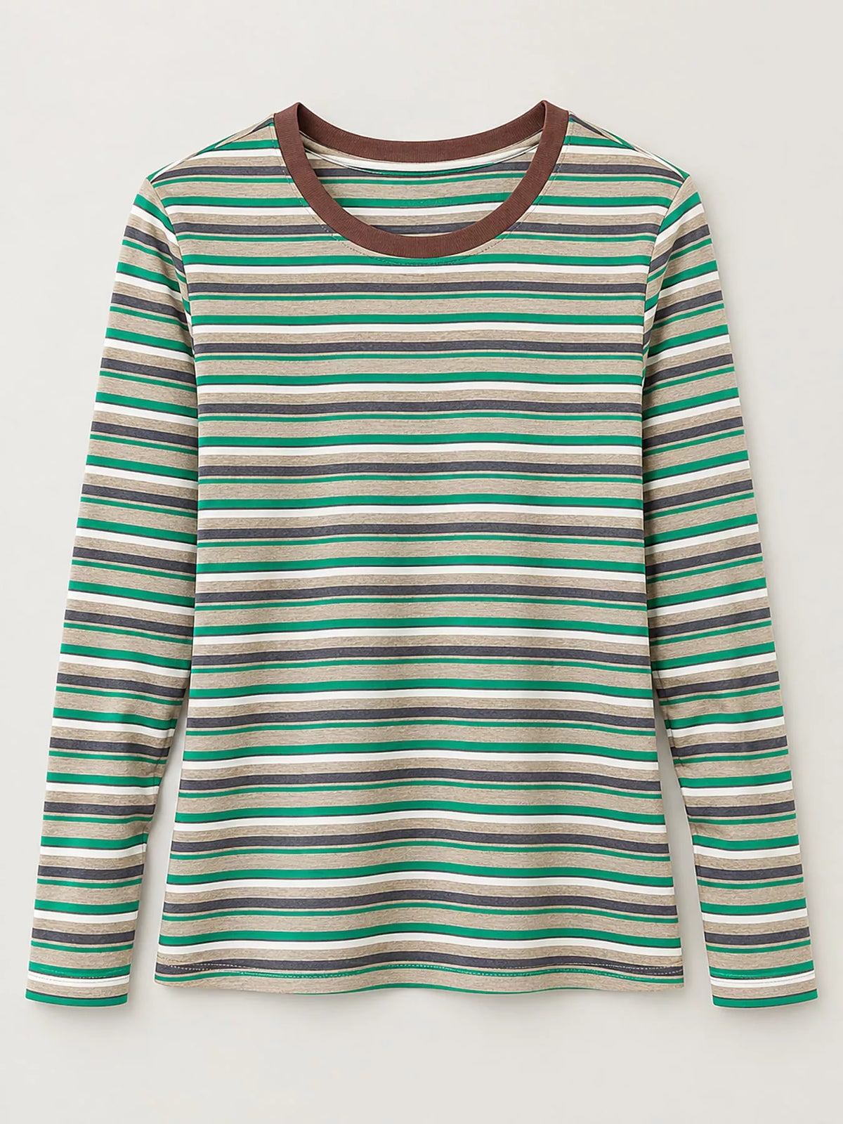 Full Size Long Sleeve Striped Crew Neck Casual T-shirt Plus (10)