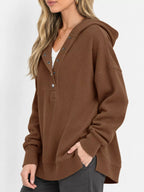 Full Size Snap Button Placket Dropped Shoulder Hoodie Plus (36)