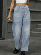 Half Elastic Waist Straight Leg Jeans (6)