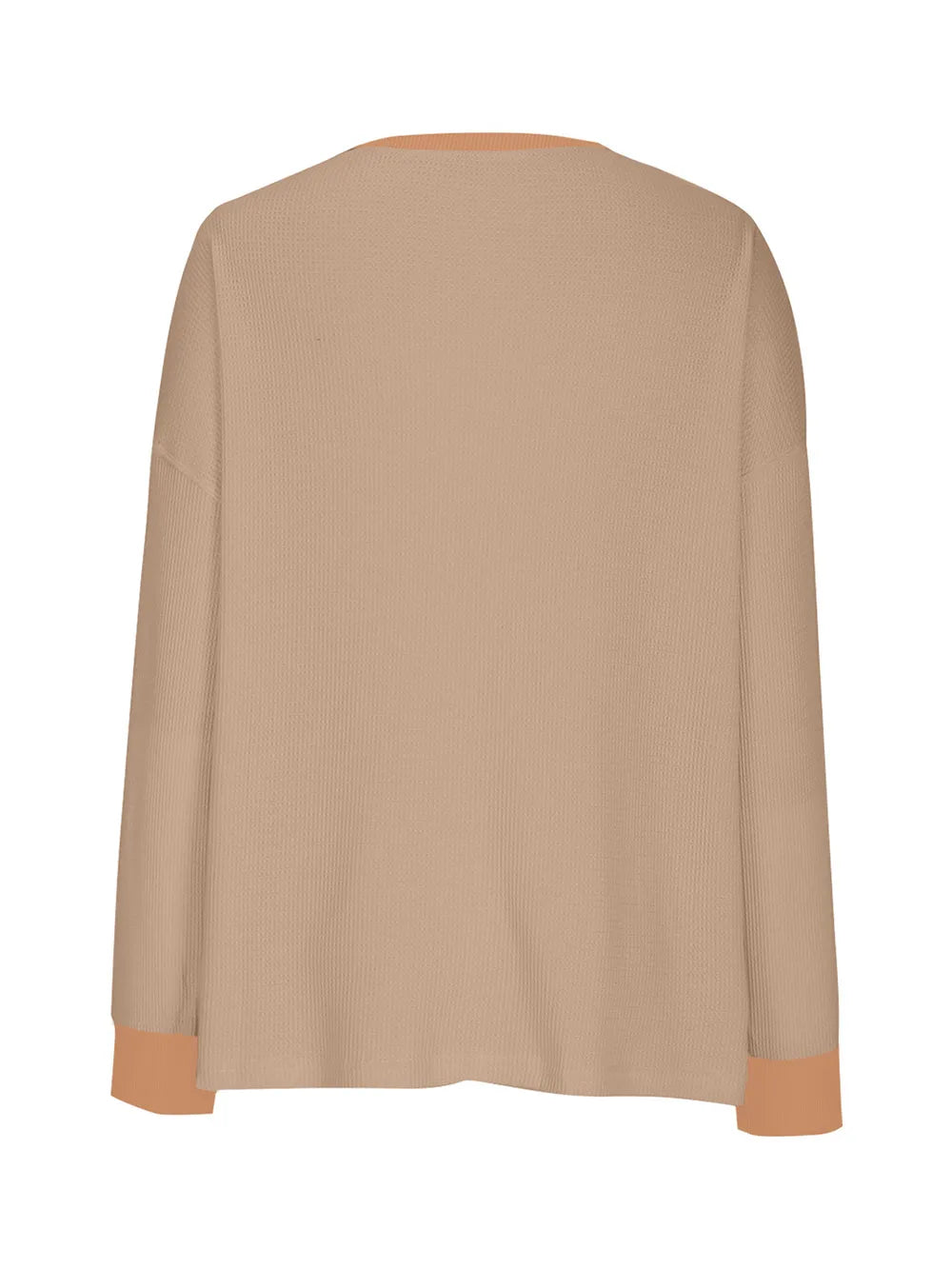 Waffle Knit Round Neck Long Sleeve T-shirt (15)