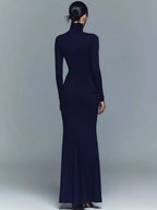 Turtleneck Long-sleeve Ruched Maxi Dress (3)