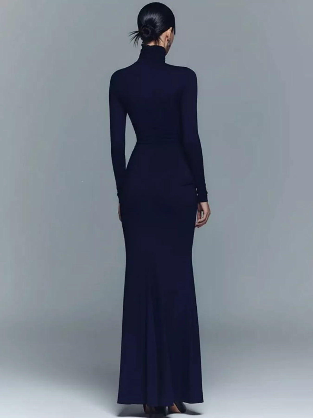 Turtleneck Long-sleeve Ruched Maxi Dress (3)