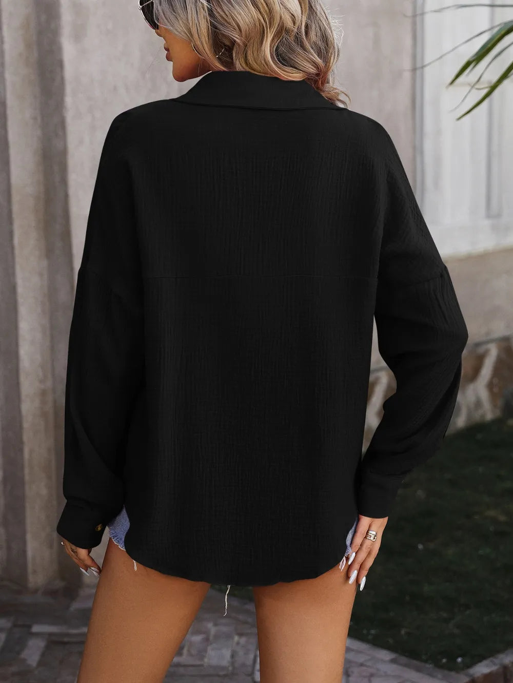 Textured Pocketed Button Up Dropped Shoulder Shirt (8)