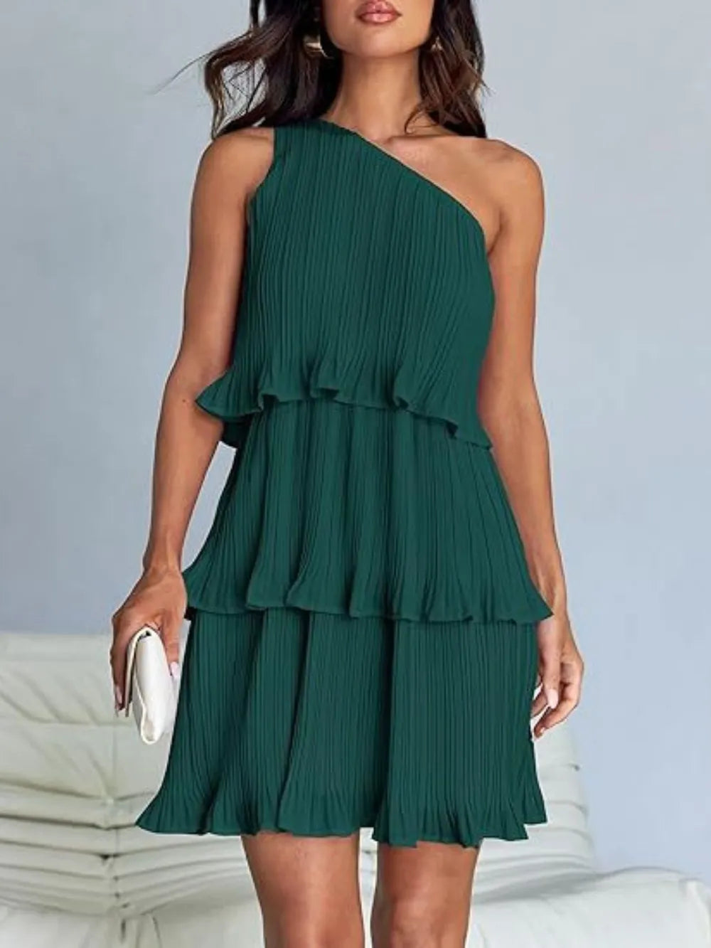 Layered Single Shoulder Mini Dress (17)