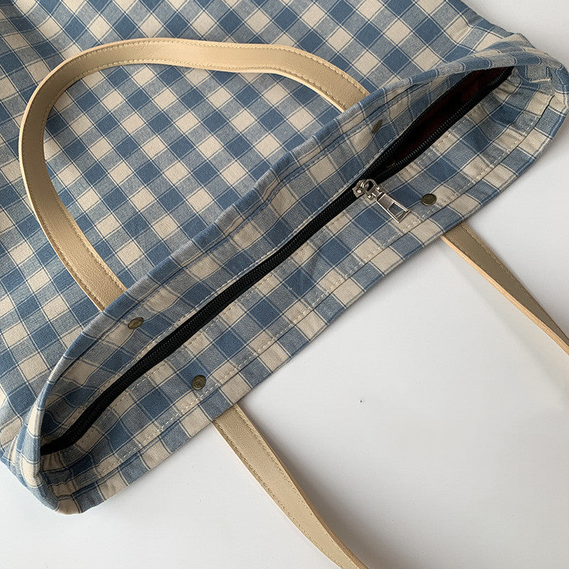 Checkered One-shoulder Large-capacity Canvas Bag photo 4