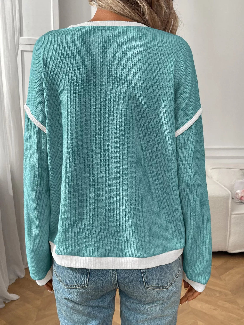 Ribbed Knit Contrast Trim Sweater (26)