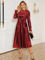 Tie Waist Long Sleeve Midi Dress (10)