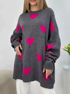 Heart Round Neck Oversized Knit Sweater (4)