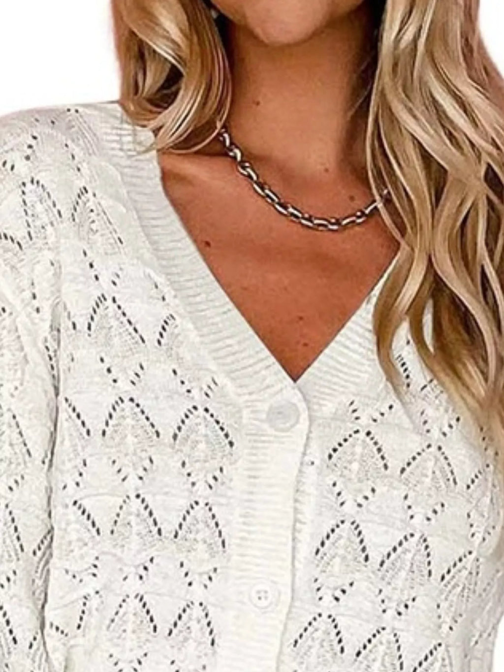 Chic V-neck Openwork Button-down Knit Cardigan (11)