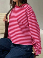 Full Size Casual Long-sleeve Striped Crew Neck T-shirt Plus (14)