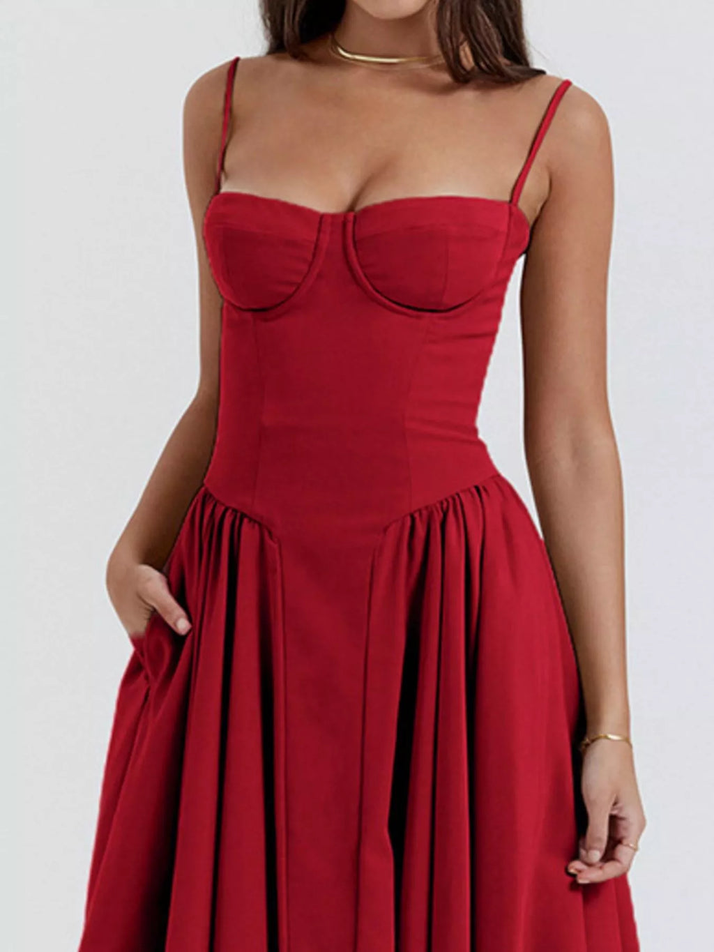 Sweetheart Neck Spaghetti Strap Midi Dress (5)