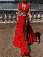 Deep V-neck High Slit Maxi Dress (5)