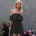 Off-the-shoulder One-shoulder Ruffle Dress variant CJLY1453415-Black-S|CJLY1453415-Black-M|CJLY1453415-Black-L|CJLY1453415-Black-XL