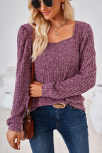 Ribbed Square Neck Long Sleeve T-shirt (23)