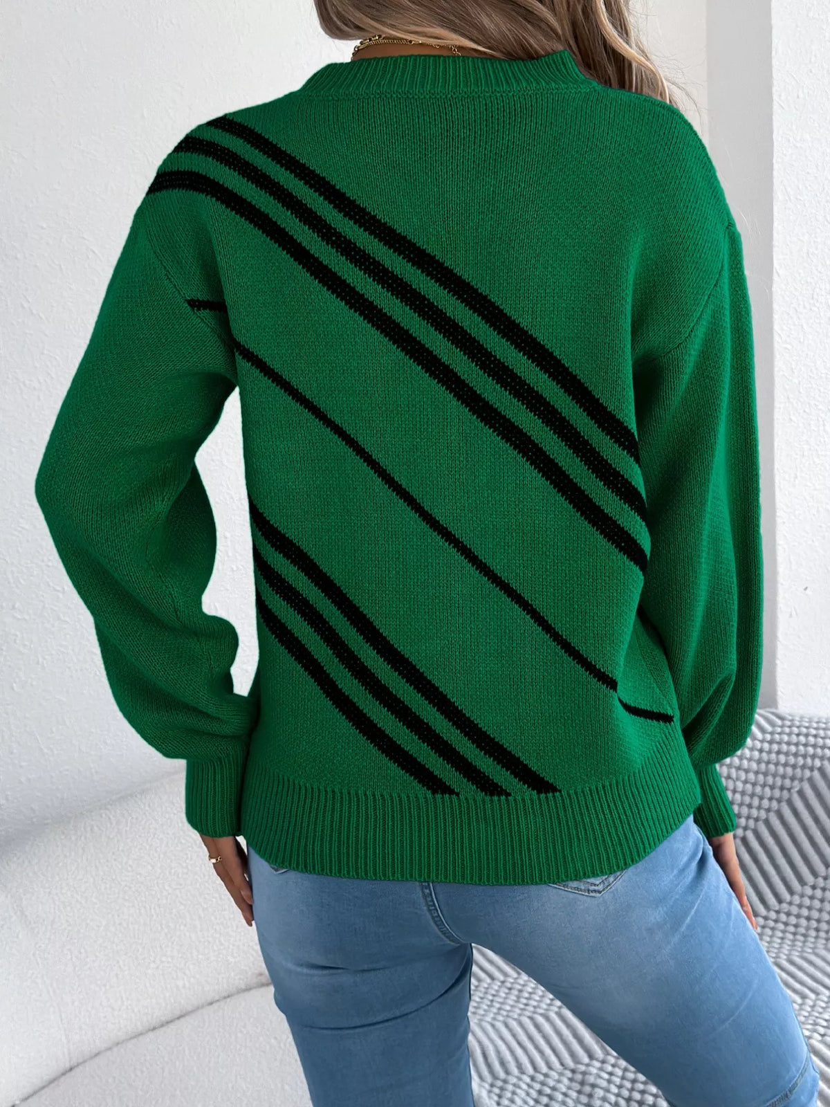 Striped Pattern Casual Round Neck Sweater (17)