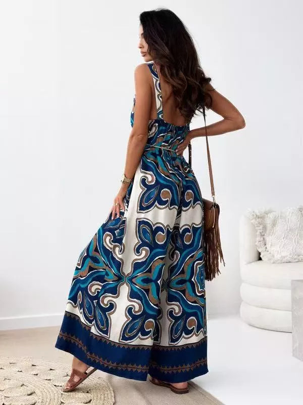 Printed Spaghetti Strap Wide-leg Jumpsuit (11)