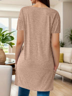 Full Size V-neck Pocket Front Asymmetric Hem T-shirt Plus (14)