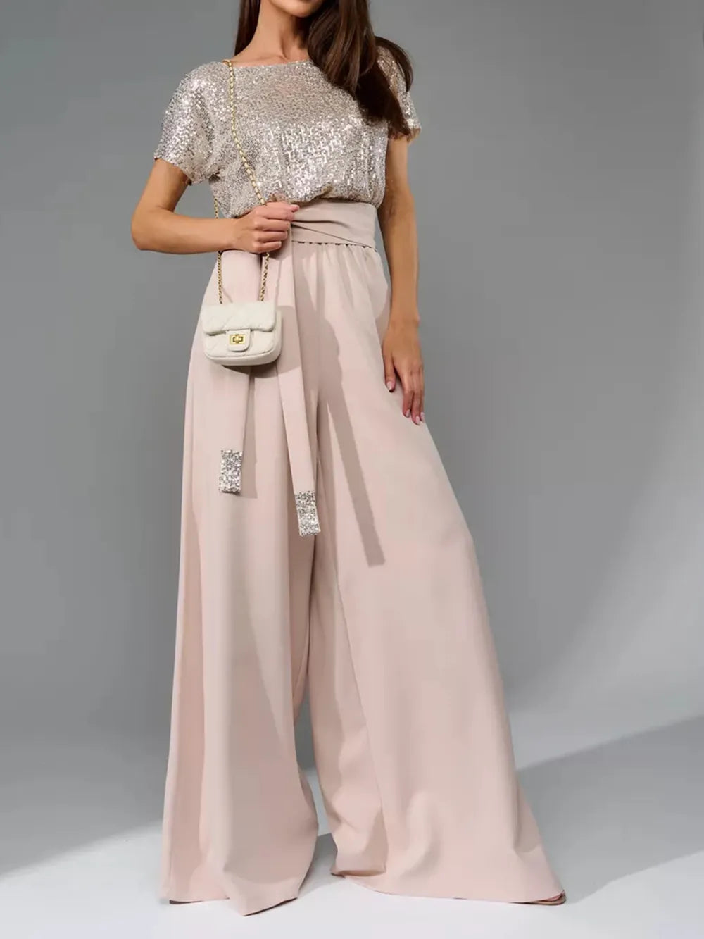 Full Size Sequin Round Neck Short Sleeve Wide Leg Jumpsuit (3)