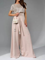 Full Size Sequin Round Neck Short Sleeve Wide Leg Jumpsuit (3)