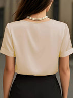 V-neck Short Sleeve Satin Blouse (2)