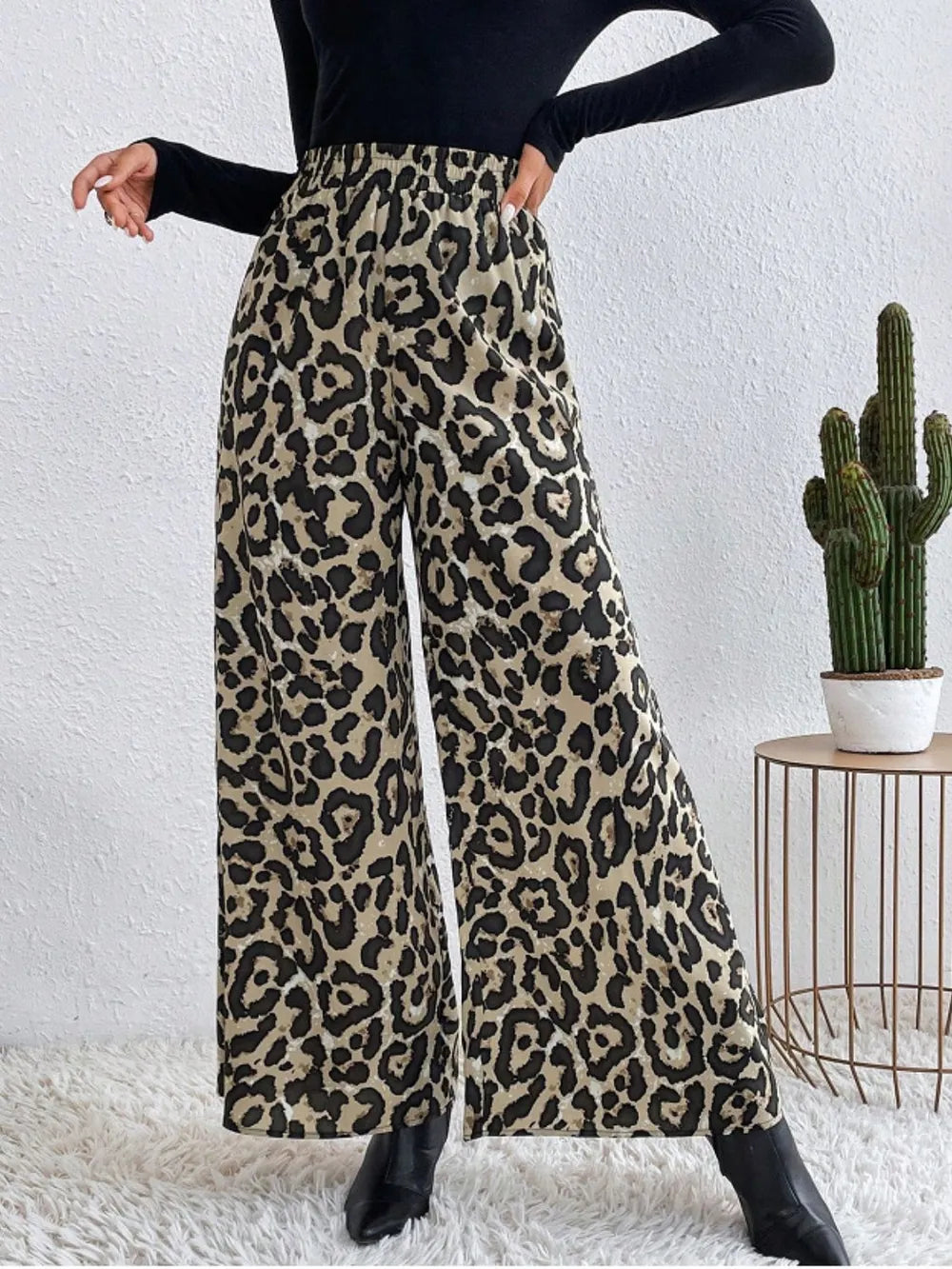 Printed Elastic Waist Wide Leg Pants (5)