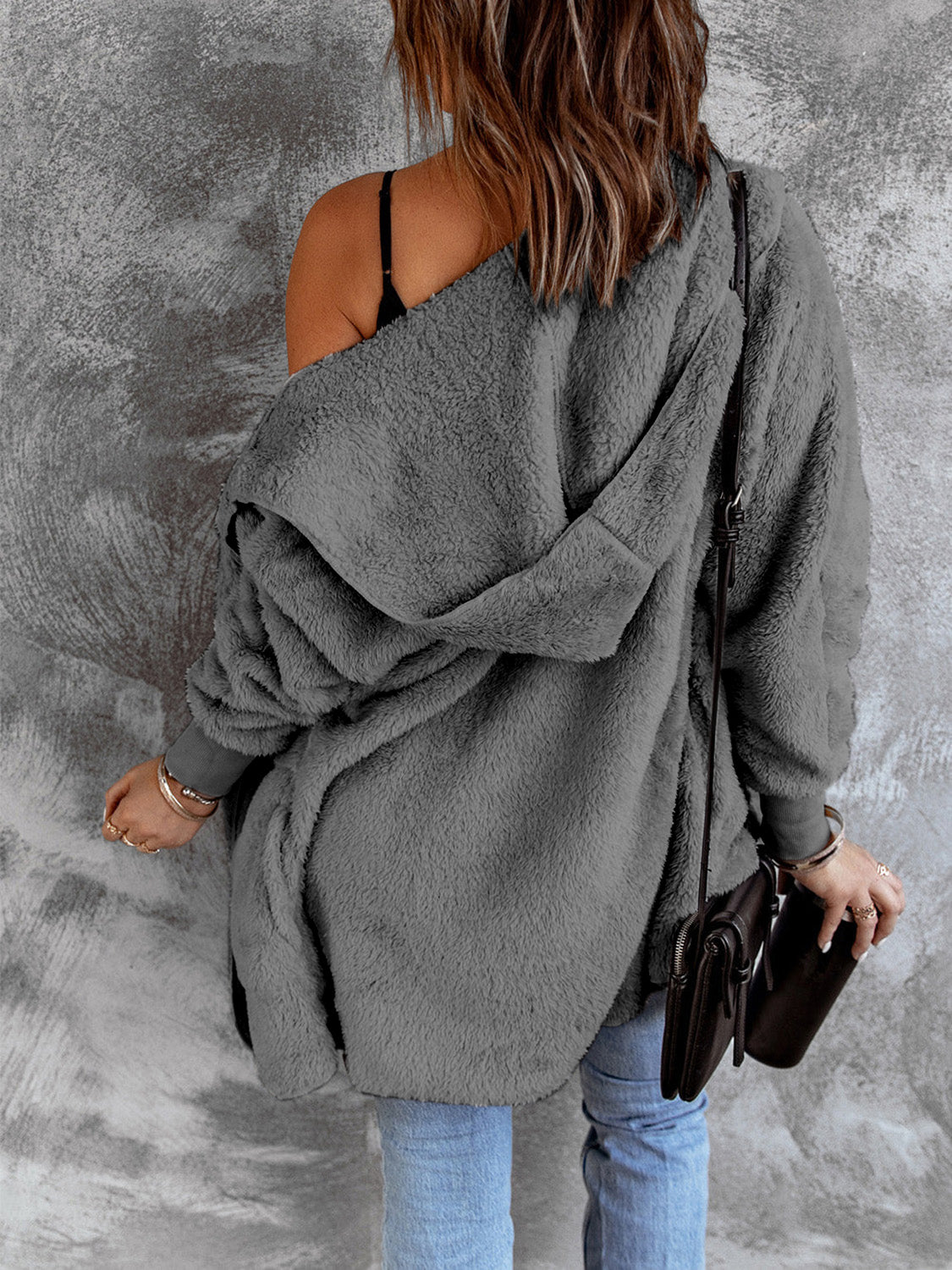 Open Front Hooded Faux Fur Outwear Pockets (9)