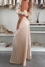 Off-shoulder Top Pleated Pants Set (4)