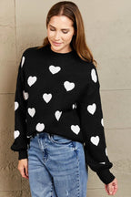 Heart Pattern Lantern Sleeve Round Neck Tunic Sweater (3)