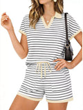 Striped Short Sleeve Polo Shorts Set