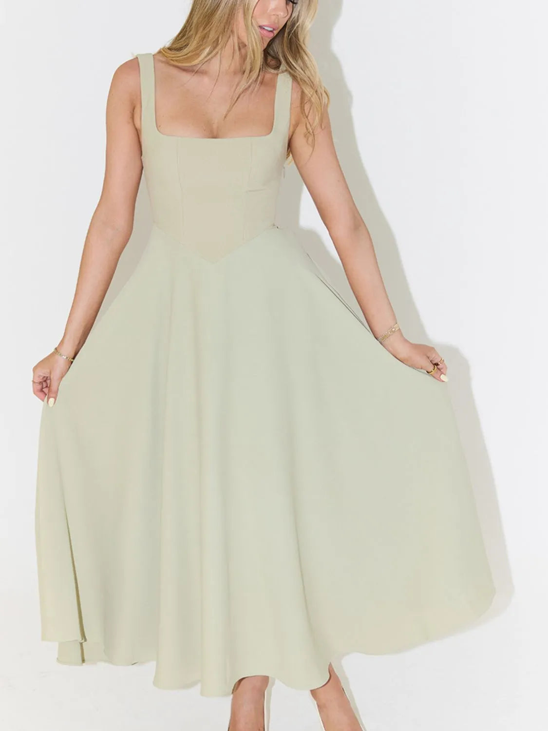 Square Neck Sleeveless Midi Dress (7)