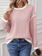 Ribbed Contrast Trim Long Sleeve Top (2)