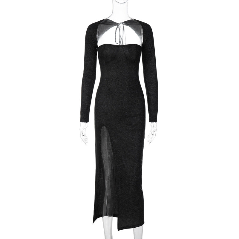 Hollow Out Slim Fit Slit Long Sleeve Dress Ifa variant CJLY185485901AZ|CJLY185485902BY|CJLY185485903CX