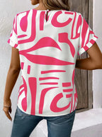 Contrast Round Neck Short Sleeve Blouse (4)