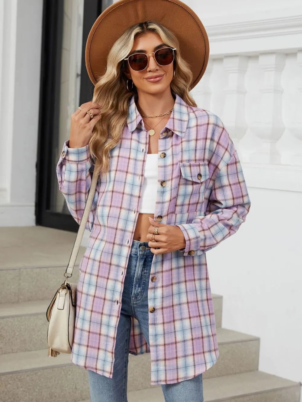 Plaid Collared Neck Long Sleeve Shirt (19)