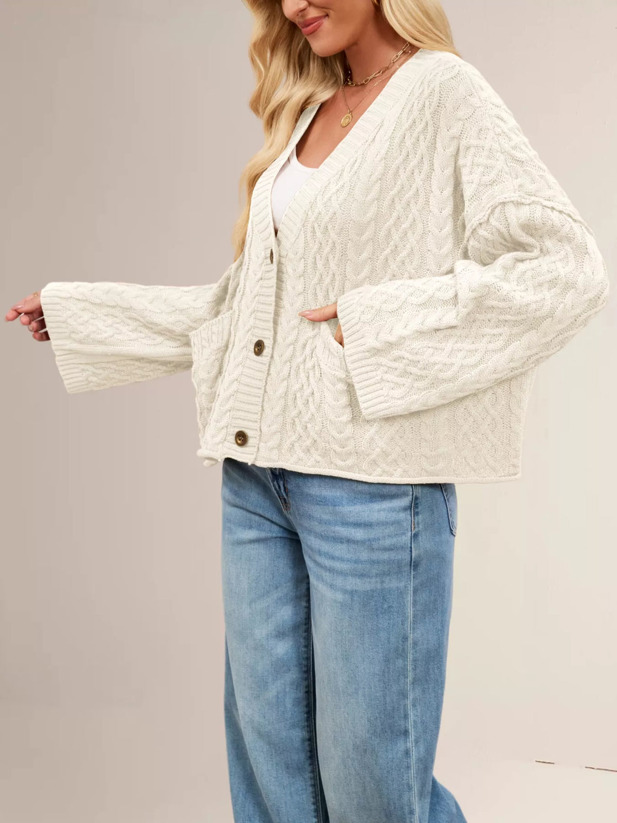 Cable Knit Button-down Cardigan (20)
