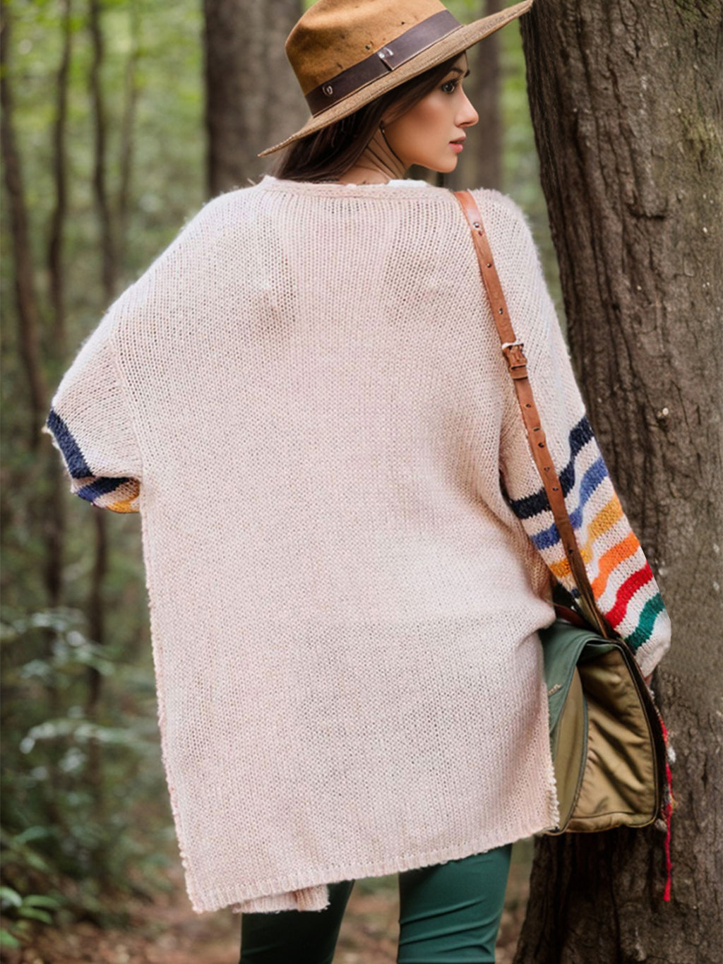 Striped Open Front Long Sleeve Cardigan (2)