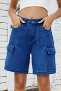 High Rise Denim Shorts Cargo Pockets (3)