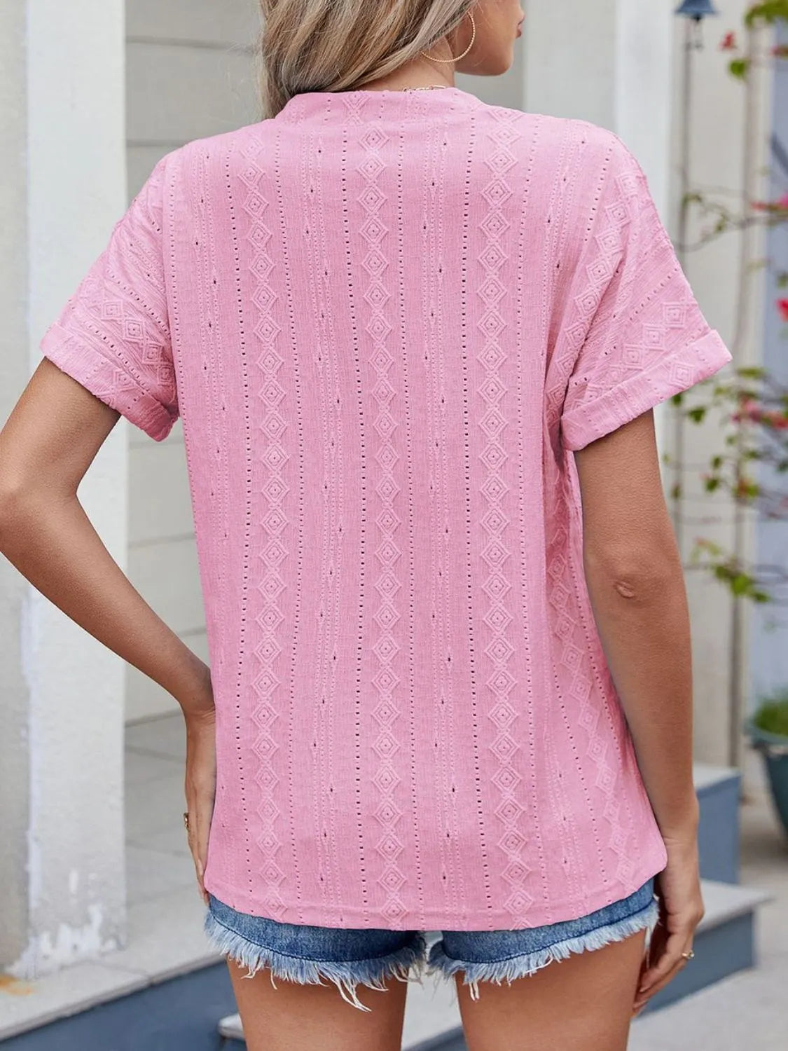 Eyelet Notched Short Sleeve Top (21)