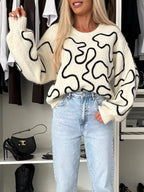 Abstract Pattern Oversized Round Neck Sweater