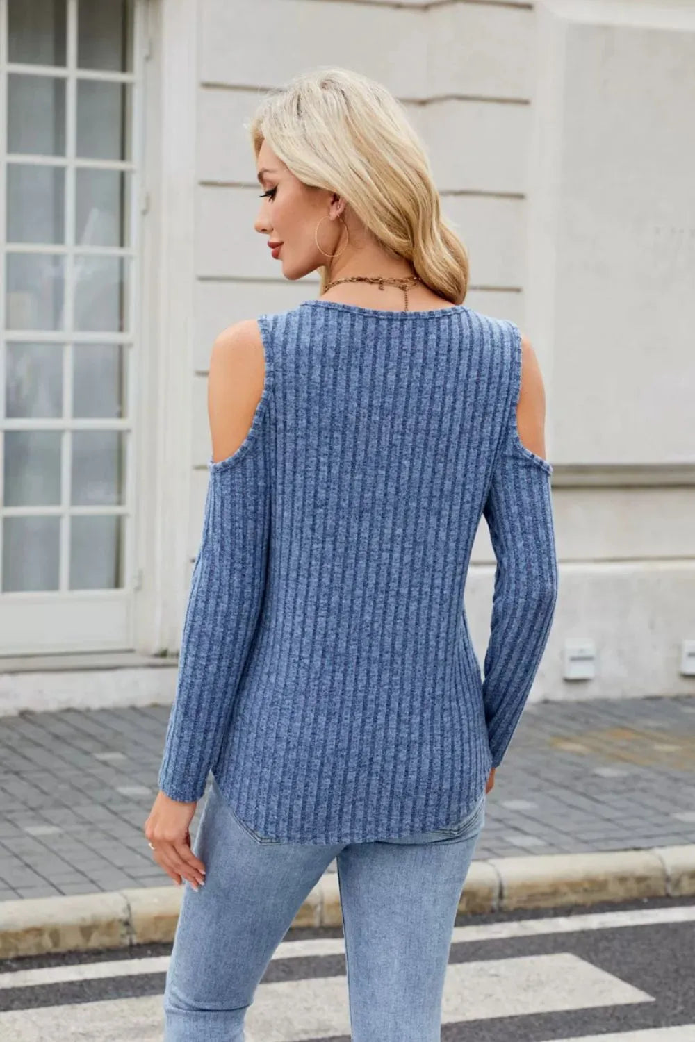 Ribbed Cold Shoulder Long Sleeve Top (5)