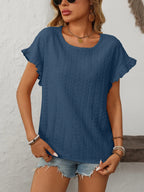 Eyelet Round Neck Short Sleeve Top (24)