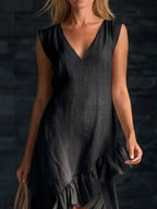 Sleeveless V-neck Ruffle Hem High-low Dress (11)