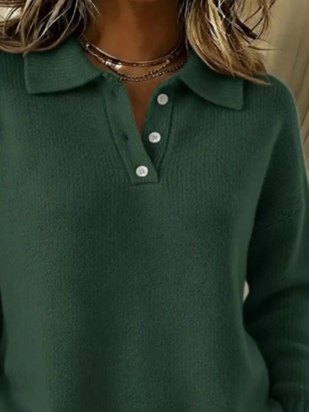 Full Size Half Button Collar Drop Shoulder Sweater Plus (12)