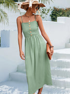 Decorative Button Spaghetti Strap Midi Dress (8)