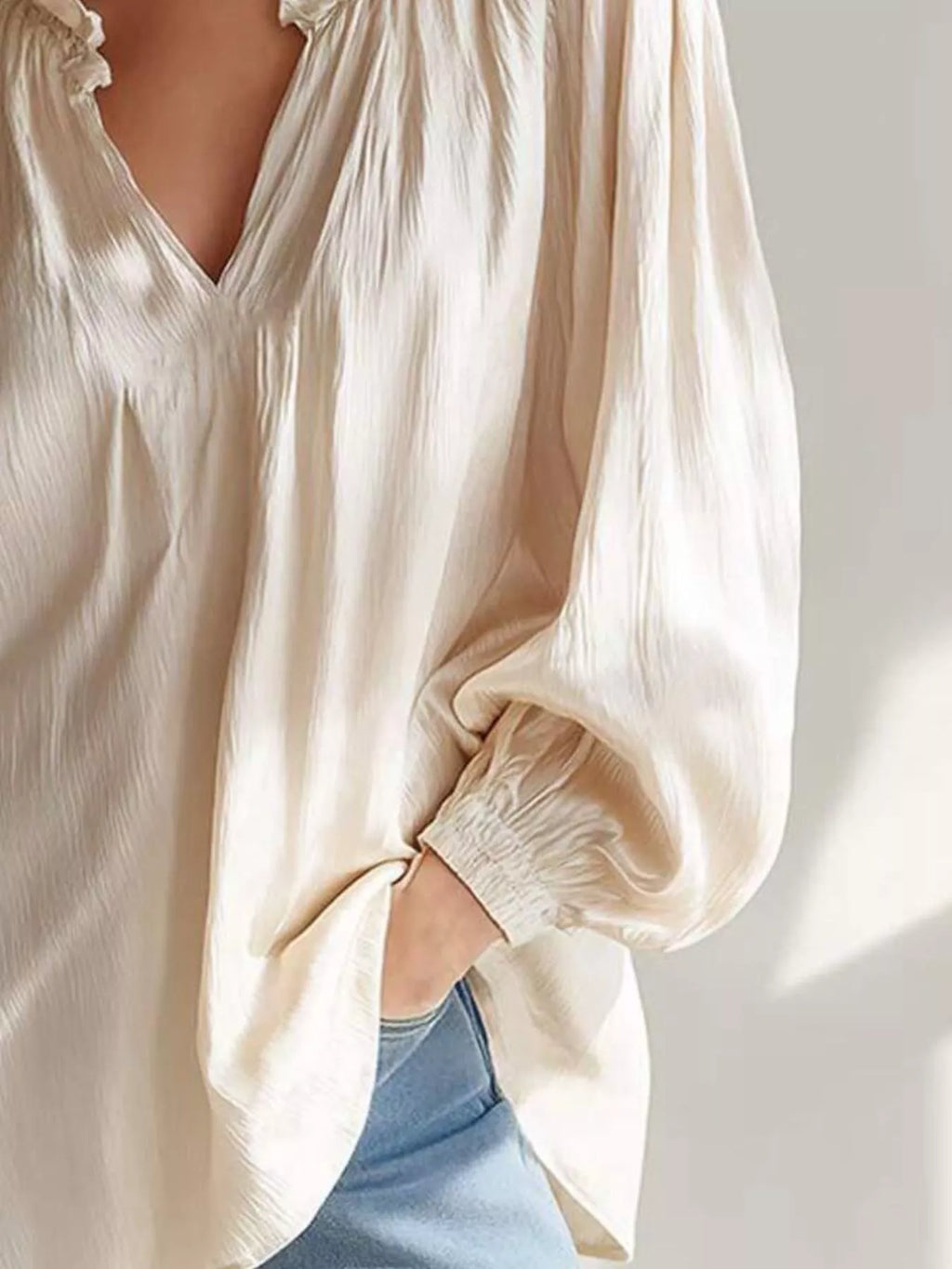 Ruffle Trim Long Sleeves Blouse (6)