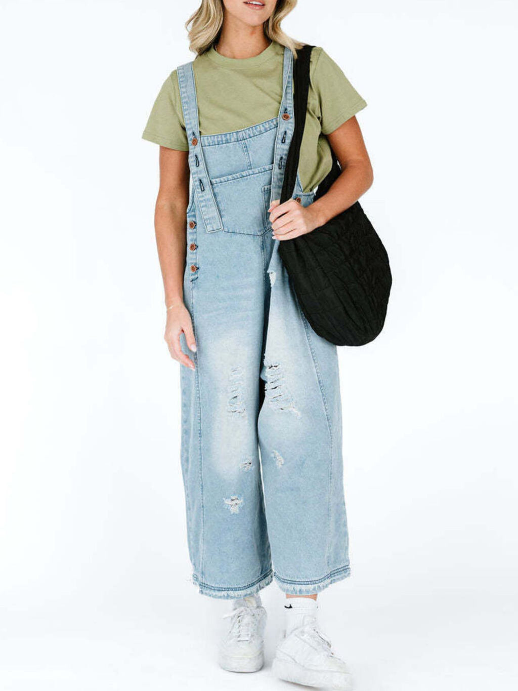 Distressed Wide Leg Denim Overalls (17)